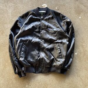 Vintage Shooters N Miami Beach Jacket Mens Medium Black Satin Boat Bomber 90s